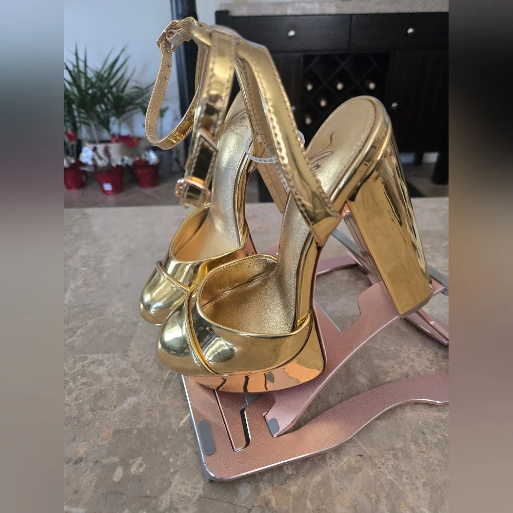 Antonio Melani x Nat Note Pia Mirror Metallic Platform Pumps. Gold  (Size 5.5) - Picture 3 of 14